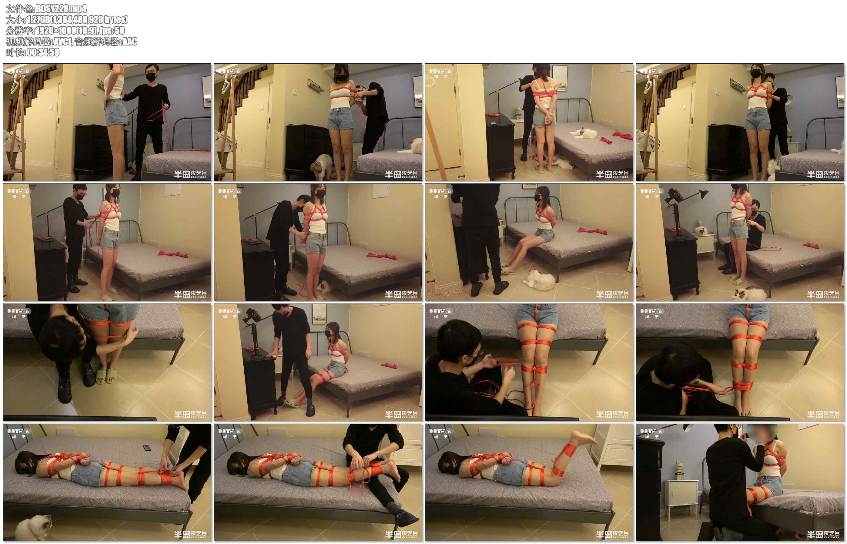 【半岛束艺】夫人日常花絮，复古中国结丝线绳全身紧缚全过程